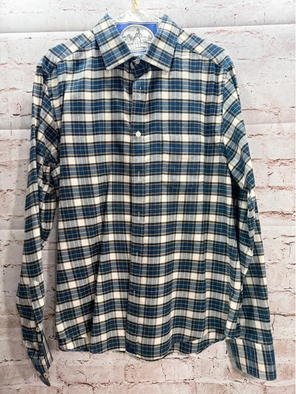 UNTUCKit Slim Fit Plaid Shirt Men’s Medium Cream Navy Button Down